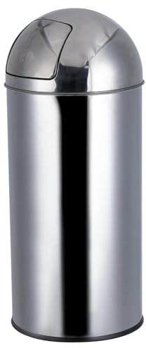 BURAKH 18L Swing Bin Stainless Steel – Cylindrical Rubbish Bin with Push Lid for Indoor & Outdoor Use, Silver Waste Bin for Kitchen, Office & Bathroom (Silver, 18L)