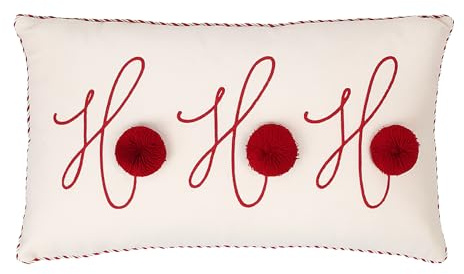 BIA Home Claudia Weihnachts-Kissenbezüge 30x50 cm, 2er Set, Pompons | 2er Set 30x50 cm mit Ho-Ho-Ho-Schrift & Pompons, weicher Leinenmix – festliche Weihnachts-Kissenhüllen für Sofa & Bett