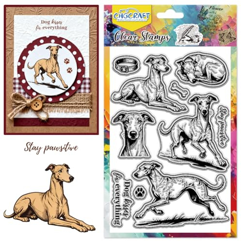CHGCRAFT Klarstempel Realistisches Windhund Muster 16x11cm | Windhund Silikonstempel für Scrapbooking und Kartenherstellung