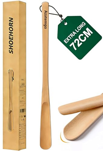 Chausse-pied en bois naturel de 72 cm de long, avec cordon en cuir, aide à l'enfilage des chaussures