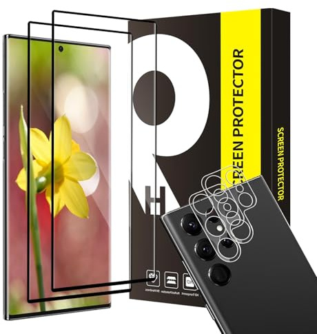 Cable Leader Verre trempé pour Samsung Galaxy S24 Ultra 5G, 2 Vitre Protection+2 Caméra Protecteur, Dureté 9H Anti Rayures, Couverture 3D, Sans Bulle, HD Haute définition S24 Ultra Protection écran