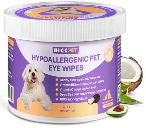 HICC PET Eyes Wipes for Dogs & Cats - Daily Pet Eye Cleaning for Debris, Discharge & Mucus Secretions, Coconut Oil Pet Cleaning Wipes, Suitable for Eyes, Face, and Wrinkles, 100 count, Unscented