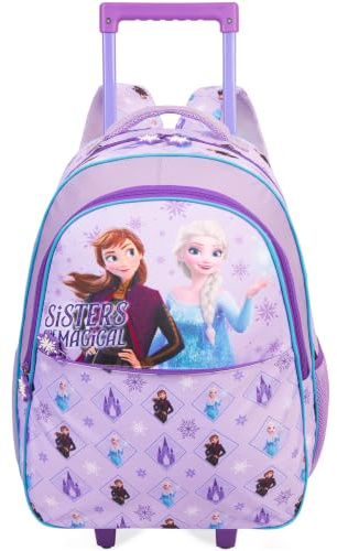 Get Trend Disney Frozen Rucksack Kinder, 25L Rollrucksack mit Rollen | 2-in-1 Kinderkoffer Mädchen, Reiserucksack Trolley, Handgepäck Trolley Schulterriemen, Geschenke für Mädchen (Lila Frozen)