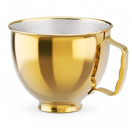 MMOBIEL Edelstahl-Schüssel für KitchenAid 4.3, 4.7/4.8L Artisan & Classic Serie Küchenmaschinen Zubehör 4.8L Edelstahlschüssel mit Griff - Rührschüssel Ersatz - Spülmaschinenfest - Gold