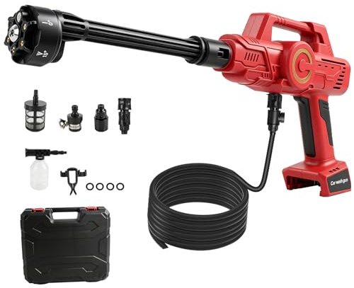 Nettoyeur haute pression sans fil compatible avec Milwaukee m18, 21 000 tr/min, 69 bar, nettoyeur haute pression portable avec buse 6 en 1 pour nettoyer les sols, clôtures et murs de voiture (rouge)