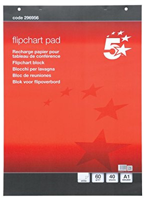 5 Star 296956 Office Flipchart Pad Perforated 40 Sheets A1 Plain (Pack of 5)