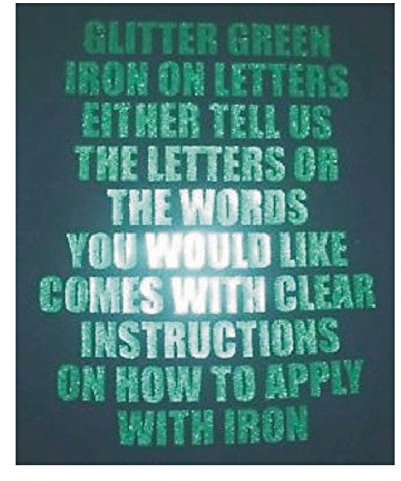 Three inch high Green Glitter iron on Vinyl. Pack of 10 keyboard characters made up of Letters, numbers or any other keyboard symbol