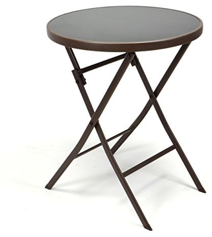 Nexos Bistro Tisch mit Glasplatte klappbar Terrassentisch Gartentisch Glastisch braun