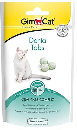GimCat Denta comprimidos - Snack para gatos funcional que favorece el cuidado bucodental - Pack de 8 (8 x 40 g)