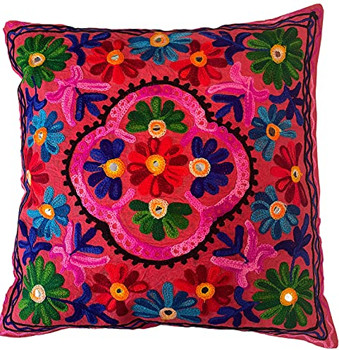Kissenbezüge, dekorativ, Bestickt, Mandala-Blumenmuster, Ethno-Boho-Kissenbezug, Leuchtend bunter Bohemian-Bezug für Sofa, Couch, handgefertigter Schlafzimmer, Wohnzimmer, 40 x 40 cm (16 x 16 Zoll)