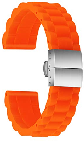 ULLCHRO Bracelet Montre Haute Qualité Remplacer Silicone Bracelet Montre Link Pattern - 16mm, 18mm, 20mm, 22mm, 24mm Caoutchouc Montre Bracelet avec Boucle Déployante Acier inoxydable (22mm, orange)