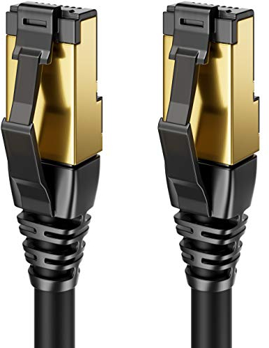 deleyCON 0,25m Cable LAN CAT8.1 Cable de Conexión Cable de Red - RJ45 Cable LAN DSL Cobre S/FTP Blindaje 2000 MHz 40 Gbit - Cable Ethernet CAT.8 Conector RJ45 Chapado en Oro - Negro