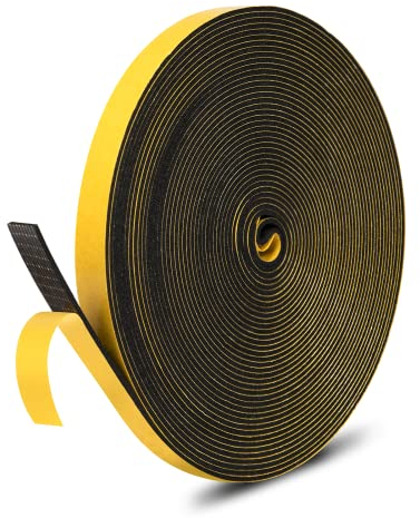 fowong Adhesive Foam Protection Tape 12 mm(W) x 1.5 mm(T) x 10M (L) Window Door Draught Excluder Weather Stripping SoundProof Insulation System Tape Window and Door Frame Protector