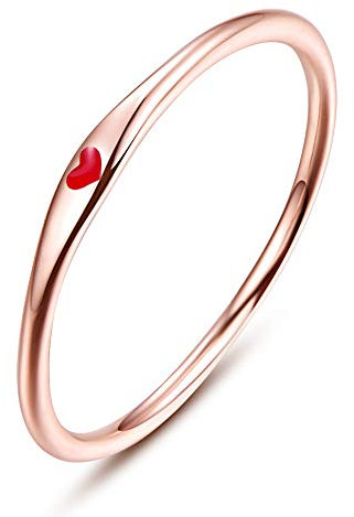 AVECON Women's Ring Rose Gold with Red Heart Carve 925 Sterling Silver Finger Ring Size R