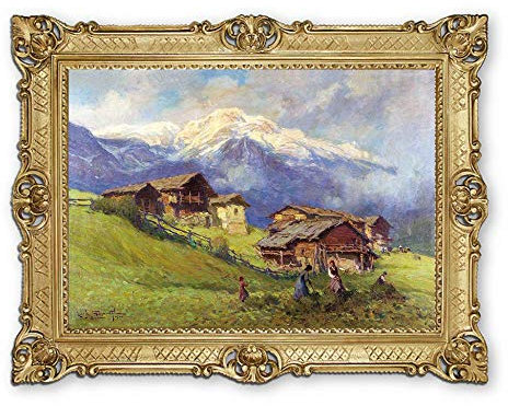 Lnxp Wunderschönes Gemälde 90x70 cm Künstler; E. Garavaglia ´Baita ´Bild Bilder Barock Rahmen Antik Repro hochwertige Kunstreproduktion 58B