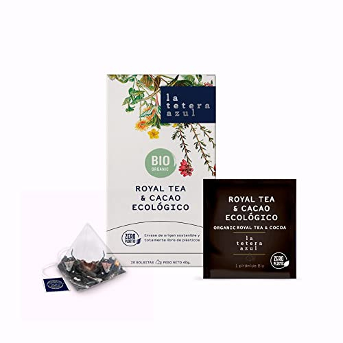 LA TETERA AZUL Infusión Ecológica De Té Negro Y Cacao. Infusión Orgánica En Pirámides. Royal Tea & Cacao. 20 Pirámides.