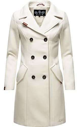 MARIKOO Damen Mantel in Wollmantel-Optik Langer Trenchcoat mit Reversekragen Nanakoo Offwhite Gr. XXL