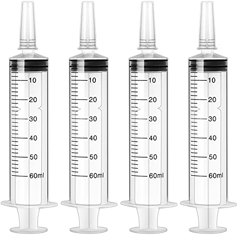 HXC 60ml Syringe 4 pack Plastic Syringe with Cap Feeding Syringe for Pets Individually Packaged Syringes Measuring Syringe Sterile for Labs, Food, Dispensing, Watering