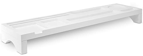 Rubberneck Bambus Schreibtisch Organizer mit Handy-, Tablethalterung - für Tastatur, Maus, Büro Zubehör - 60 x 16 x 6,2 - Weiss