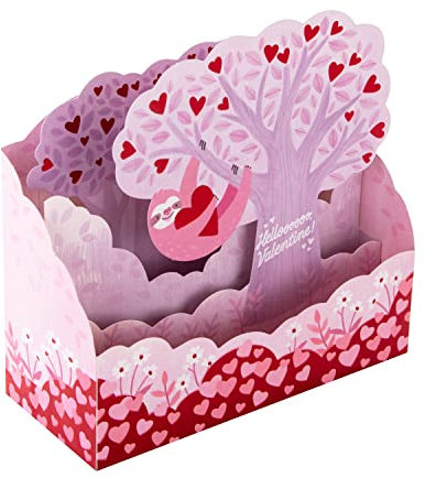 Hallmark Valentinstagskarte, niedliche Valentinstagskarte, 3D & Pop-Up, rosa Faultier-Design, Rosa, Rot