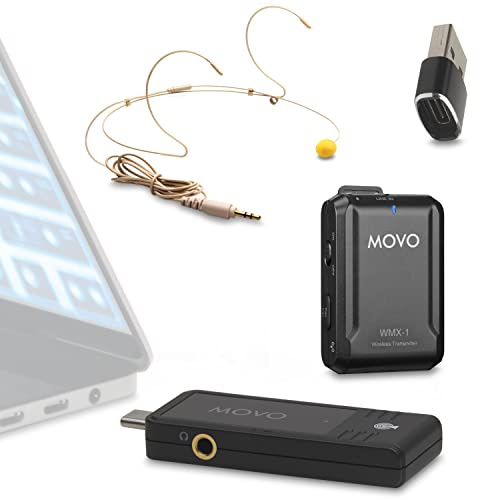 Movo WMX-1-UH USB-C Wireless Headset Microphone - USB Wireless Headset Microphone for Computers, Smartphones, and Tablets