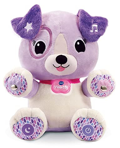 VTech - Violette, Mon Amie Pattes Magiques, Peluche Bébé Sensorielle et Musicale, Chien Interactif, Doudou Personnalisé avec Prénom, Cadeau Enfant Dès 1 an - Contenu en Français
