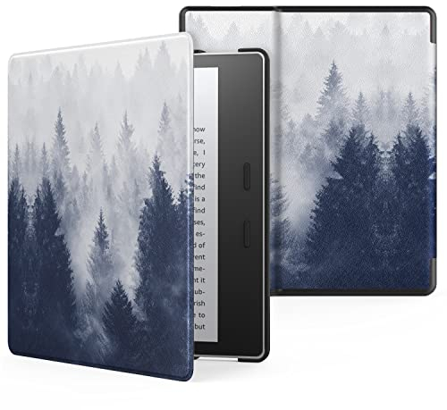 MoKo Hülle für All-New Kindle Oasis (9th and 10th Generation, 2017 and 2019 Release), Ultra Slim Lightweight Kunstleder Schutzhülle Smart Cover mit Auto Sleep/Wake Geeignet - Grauer Wald