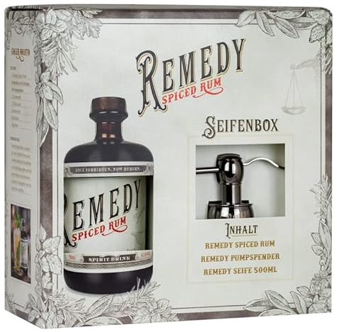 Remedy Spiced Rum | Seifen Geschenkbox | Gold-Medaille Meiningers International Spirits Award | Auf Basis 3 karibischer Rums | Feine Noten von Vanille | Orangenschale & Zimt | 41,5 % | 1 x 0,7l