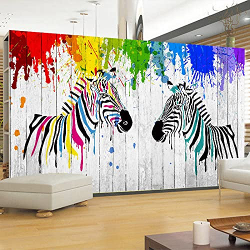 Fototapete Wandbilder 3D Effekt Gemalt & Zebra Tapete 3D Vliestapete Tapeten Wandbild Tapeten Wohnzimmer Tv Wanddeko 350cm×256cm(Breite x Höhe)