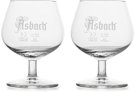 2 Stück Original Asbach Gilde Gläser Glas Brandy Cognac Ballonglas Ballongläser mit Logo, 15cl, transparent