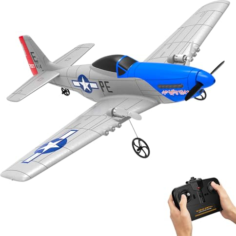 VOLANTEXRC P51 Mustang, 2,4 GHz ferngesteuertes Flugzeug mit Gyro-Stabilisator, 2-Kanal RC-Flugzeug RTF, 2CH Modellflugzeug für Einsteiger, Kinder und Erwachsene