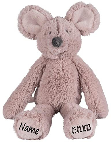 Elefantasie Maus Stofftier mit Name und Geburtsdatum personalisierbar Kuscheltier Mäuschen Rose 40cm
