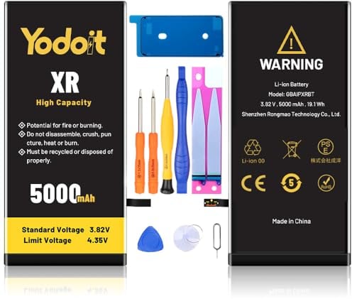 Yodoit Batteria da 5000 mAh per iPhone XR (A1984, A2105, A2106, A2108) ad alta capacità 0 cicli di sostituzione della batteria con kit di strumenti di riparazione