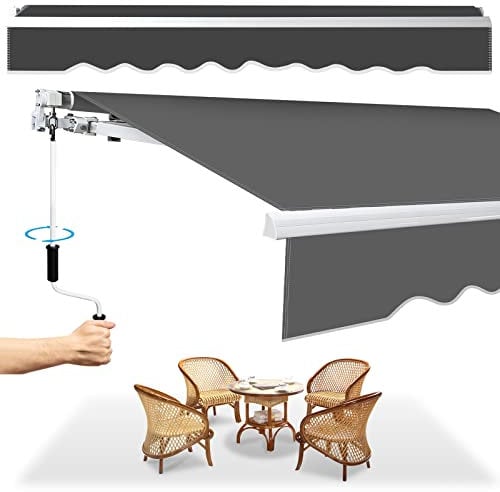 Herrselsam Gelenkarmmarkise Markise, 300x250cm Einziehbare Markise mit Handkurbel, Sonnenschutz Wasserschutz, Winkel einstellbar bis 30 Grad, Erfordert Montage inkl. Wandhalterung, Grau