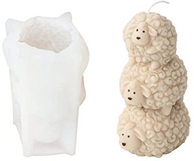 Xidmold 3D Schaf Silikonform Kerzenform, Tier Backform Silikon Formen für Fondant, Tortendeko, Schokolade, Seife, Gips, Sojawachs Kerzen, Epoxidharz Handwerk (K)