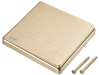 sourcing map Light Switch Wall Panel On/Off Push Button Rocker Switch 1 Gang 2 Way Gold Tone 250V 10A 86mmx86mm