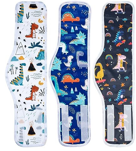 MICOOYO Wiederverwendbare Hundewindeln für Rüden – 3 Stück, waschbare Hundebauchbänder, leichte Hundewickel für kleine Hunde, Welpen, Katzen (Dinosaurier)