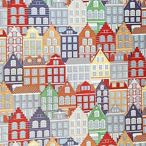 Stoff Meterware Baumwolle pflegeleicht 0,5 m Haus Häuser Kanal Stadt bunt Dekostoff Tischdeckenstoff Sommer Frühling neu