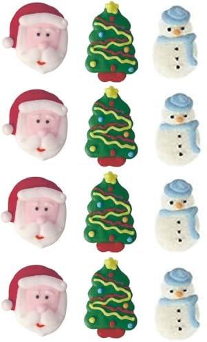 Edible Christmas Cake Cupcake Decorations Santa, Tree, Snowman x12 (B)