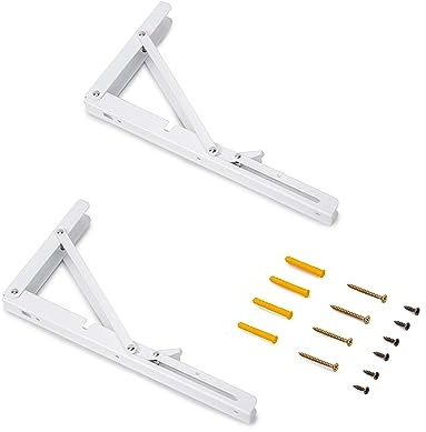 Emuca - Klappbare Bodenträger, 303mm, Set mit 2 Klapphaltern für Regal, max. 50 kg, Weiß, Stahl