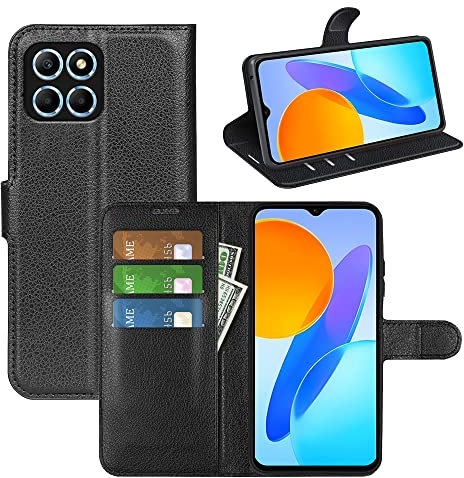 BOCTECH Coque pour Honor X6 / Honor 70 Lite/Honor X8 5G, Magnétique Housse Étui à Rabat en Cuir PU et Silicone avec Porte Carte Support Portefeuille Mince Flip Cover Case Antichoc, Noir