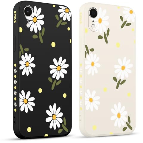 Pnakqil 2 stück Handyhülle für Apple iPhone XR 6.1, Hülle Blumen Gänseblümchen Chrysantheme Bemaltes Muster süß Aesthetic Silikon Schutzhülle Tasche Schön Mädchen Kameraschutz Case