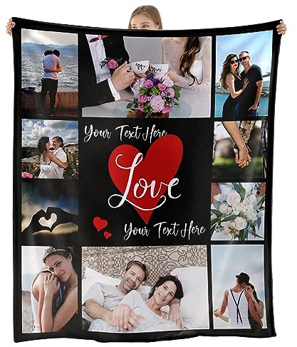 NIBESSER Coperta Personalizzata con Foto Plaid Personalizzato Comodo Morbido Coperta Pile Caldo Invernale Idea Regalo per Natale Matrimonio Compleanno Anniversario, 10 Foto-b, 127x178cm