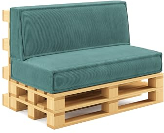 chilly pilley® Palettenkissen Palettenauflagen aus Cord für EU-Paletten - Abnehmbarer Bezug - Sitzkissen - Rückenlehnenkissen viele Farben (2er Set, Türkis)
