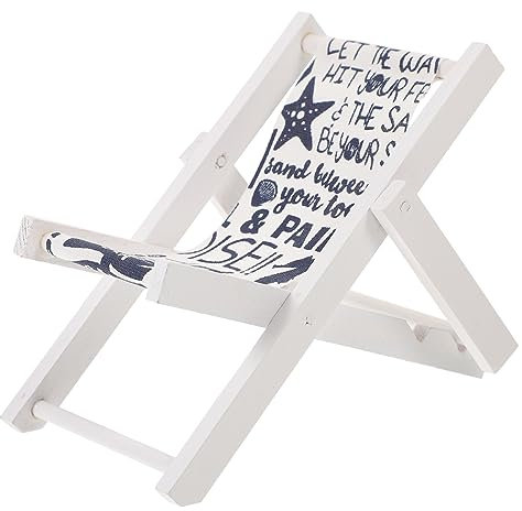 Toyvian Miniatur Strandstuhl Holz Deko Mediterraner Stil Schreibtischdeko Blaues Meerestuch Stuhlmodell für Zuhause und Büro Strandstuhl Dekoration Geeignet für Regal Party