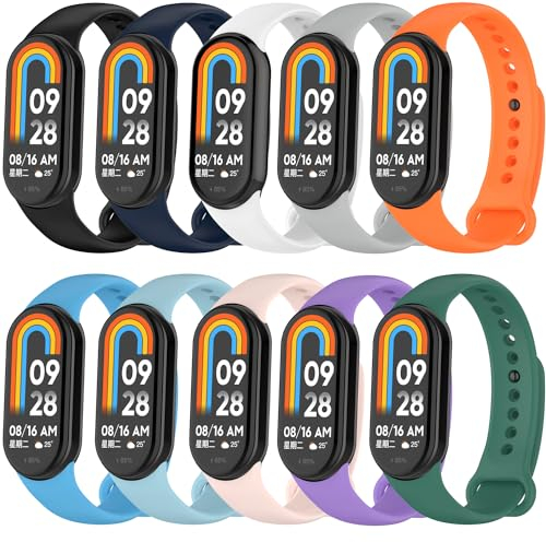Monuary 10 Pezzi Cinturini Compatibili con Xiaomi Smart Band 9/8, Cinturini di Ricambio Sportivi Colorati, Morbidi e Traspiranti, Sgancio rapido