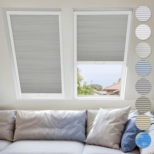 UrMoon Skylight Blinds for Roof Window, Easy Install Honeycomb Shades Cellular Blinds for Inclined Skylight Sun Room Windows (Blackout - Gray)