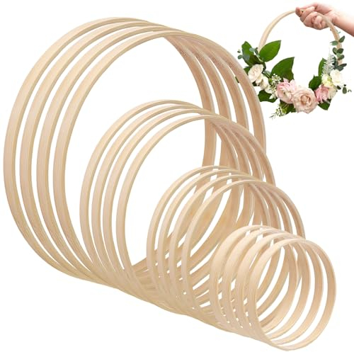 16 Stück Holzringe Zum Basteln, 4 Größen 10/15/20/26cm Traumfänger Makramee Ringe, Bambus Holz Ringe für DIY Traumfänger, Hochzeitskranz Dekor und Wandbehang Handwerk