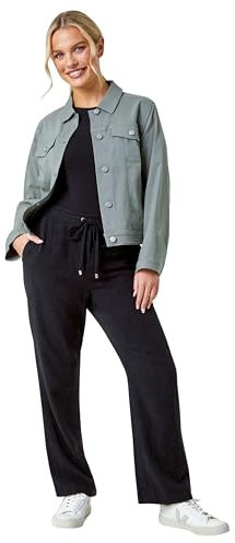 Roman Originals Stretch Jacket for Women UK - Ladies Denim Jean Summer Coat Bengaline Casual Smart Utility Trucker Biker Fitted Classic Work Spring Soft Vintage - Size 18 - Petite Ash