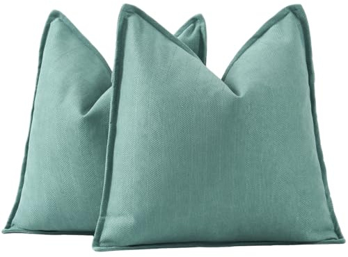 Madizz Lot de 2 Doux Housses de Coussin en Chenille Texturée Douce Simple décorative pour canapé Chambre Aqua 65 x 65 cm